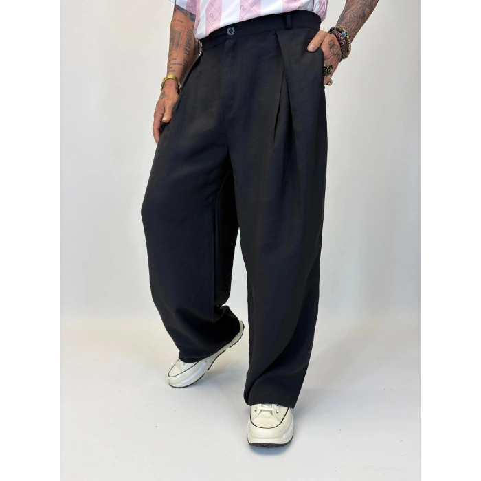 Organic Tesla Çapraz Pile Pantolon Siyah