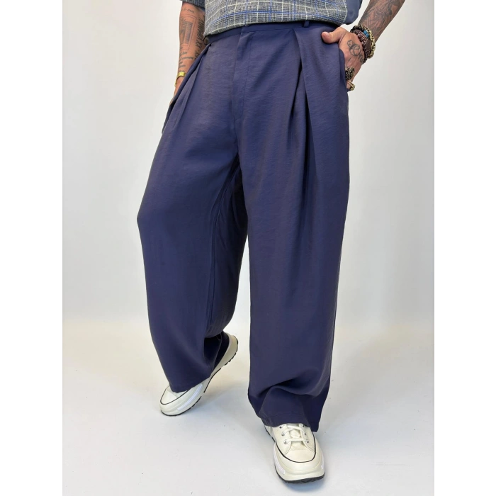 Organic Tesla Çapraz Pile Pantolon Lacivert