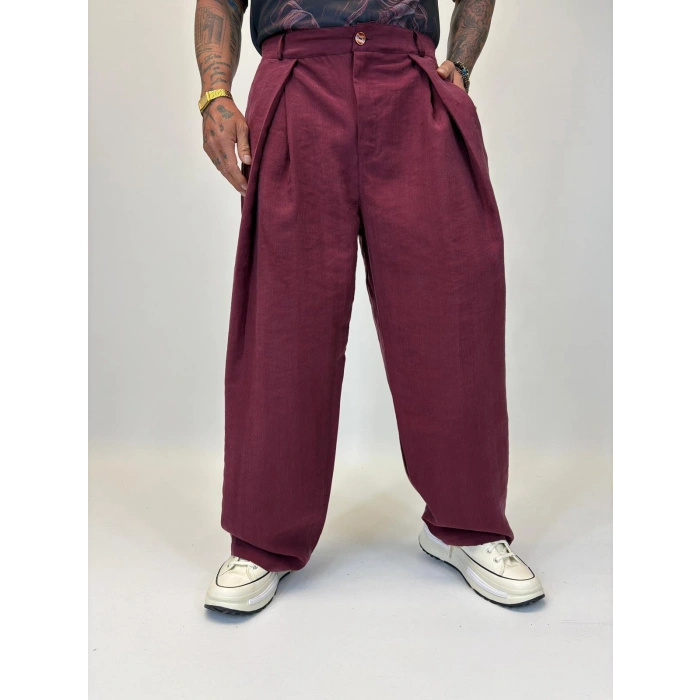 Organic Tesla Çapraz Pile Pantolon Bordo