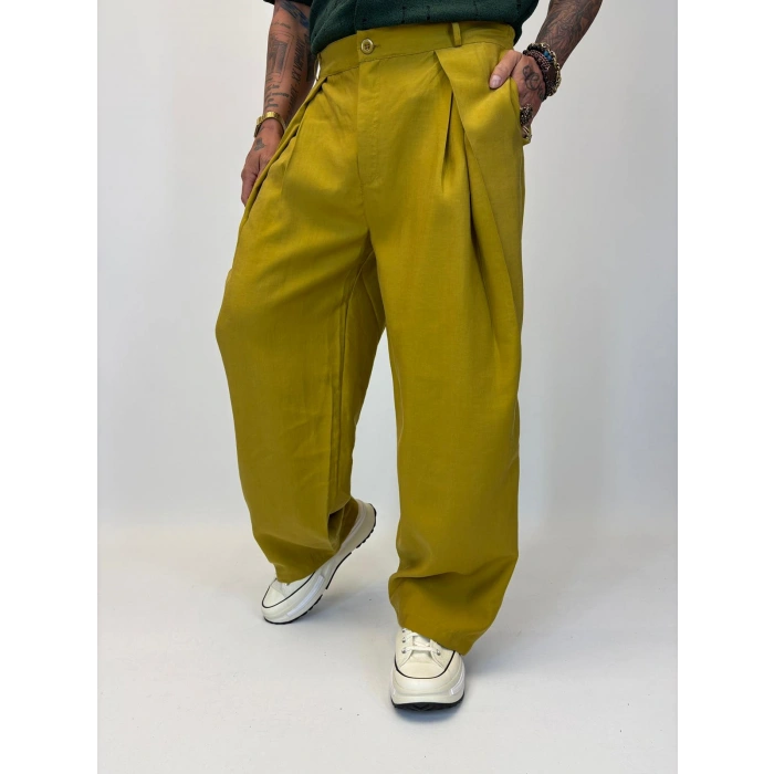 Organic Tesla Çapraz Pile Pantolon Yağ Yeşili