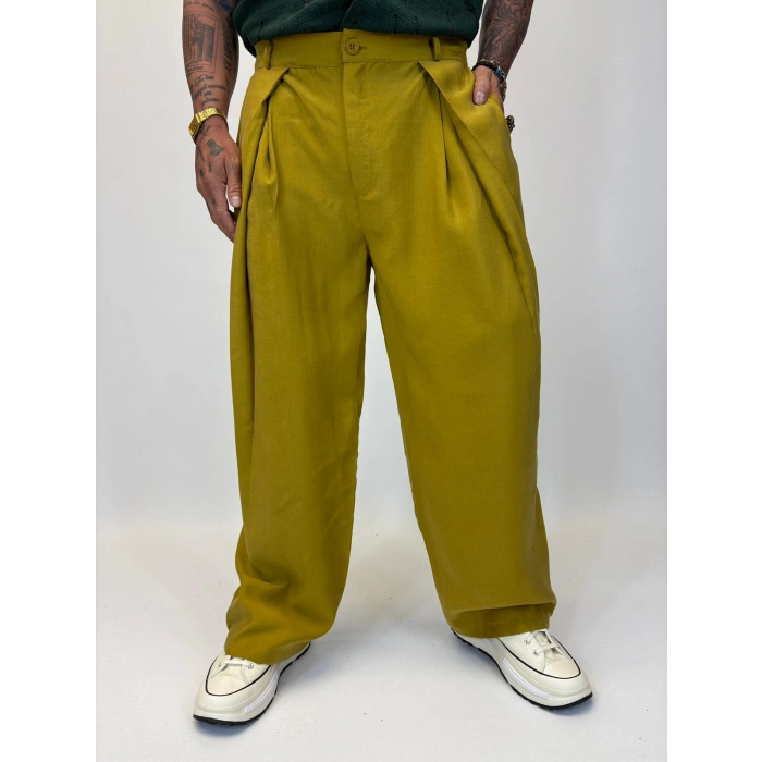 Organic Tesla Çapraz Pile Pantolon Yağ Yeşili