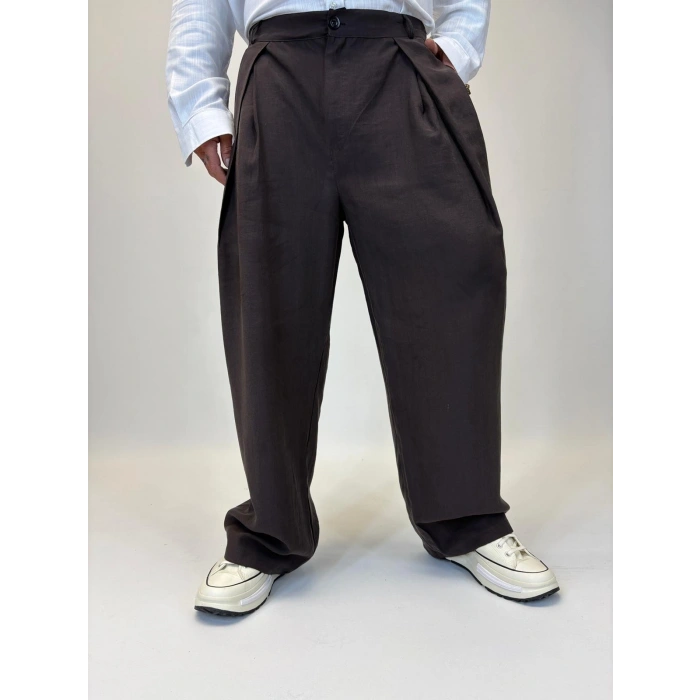 Organic Tesla Çapraz Pile Pantolon Kahve