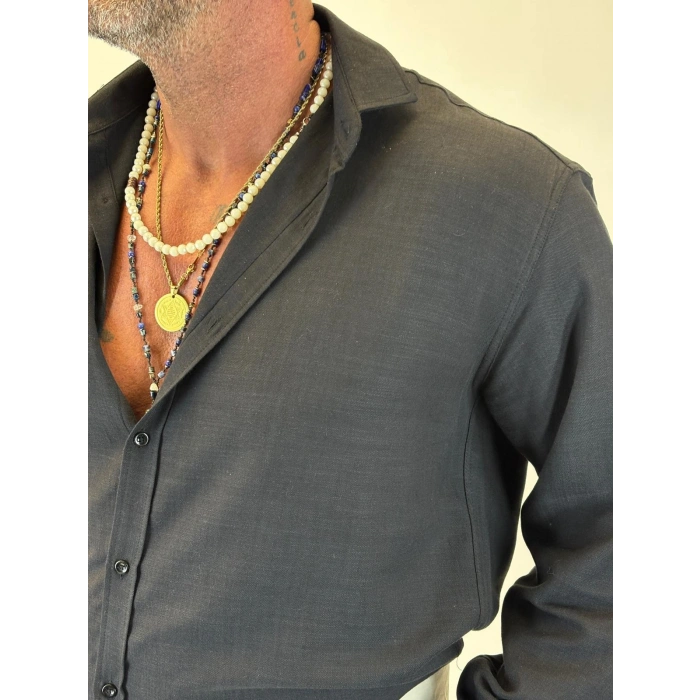 Organic Keten Relax Fit Gömlek Siyah