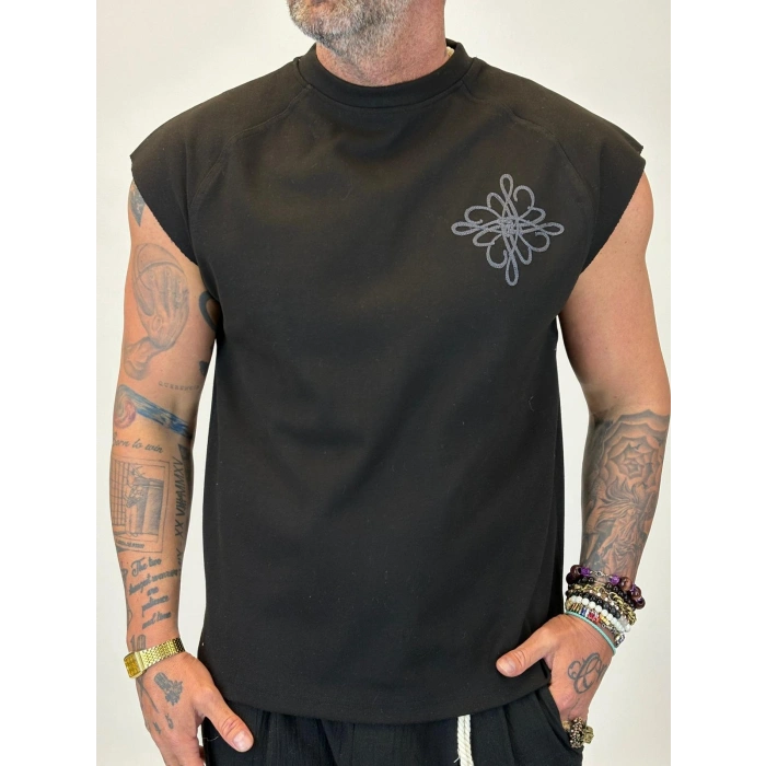 Nakış Detaylı Sleeveless T-shirt Siyah