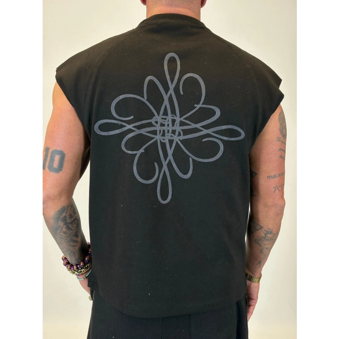 Nakış Detaylı Sleeveless T-shirt Siyah