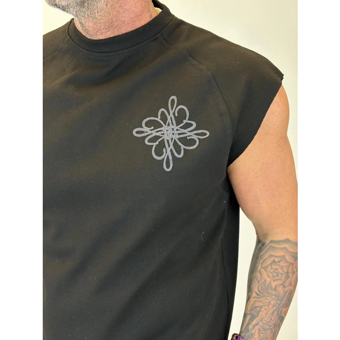 Nakış Detaylı Sleeveless T-shirt Siyah