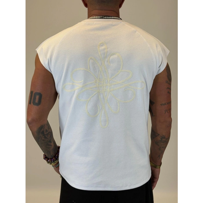 Nakış Detaylı Sleeveless T-shirt Beyaz