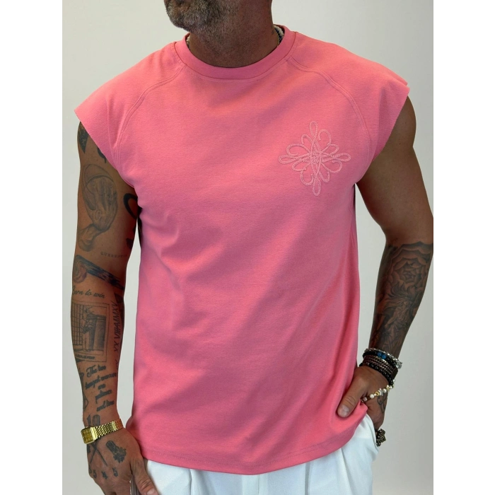 Nakış Detaylı Sleeveless T-shirt Pembe