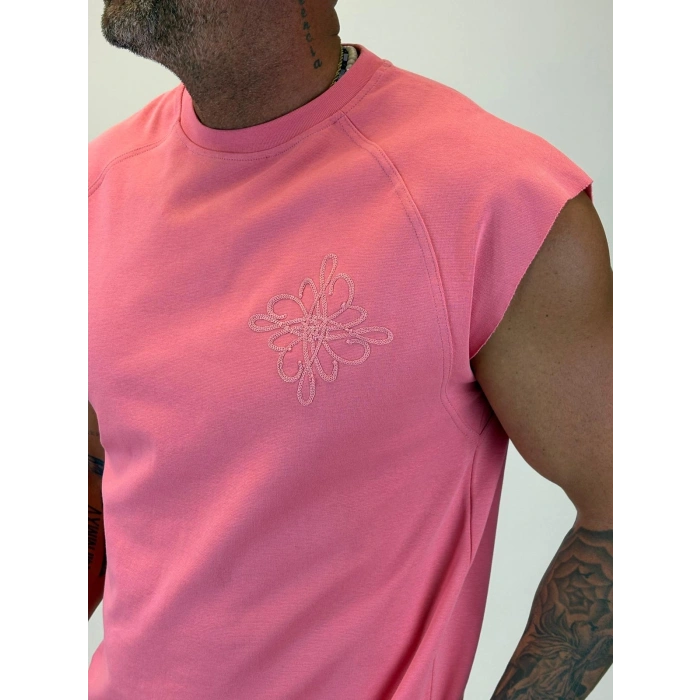 Nakış Detaylı Sleeveless T-shirt Pembe