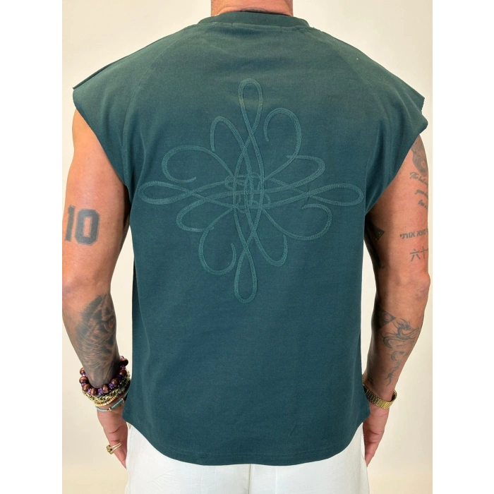 Nakış Detaylı Sleeveless T-shirt Yeşil