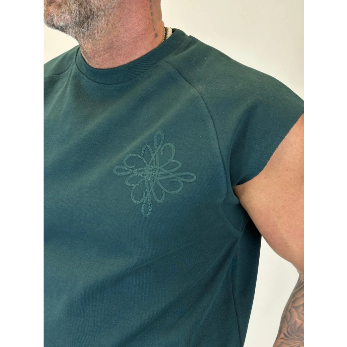Nakış Detaylı Sleeveless T-shirt Yeşil