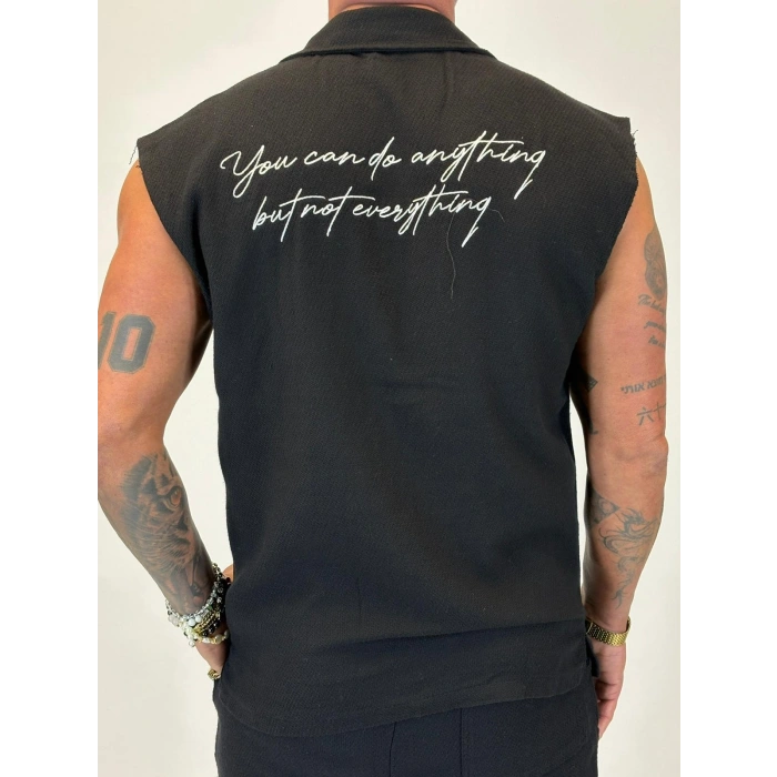 Yıkamalı Hasır Kolsuz Takım Siyah