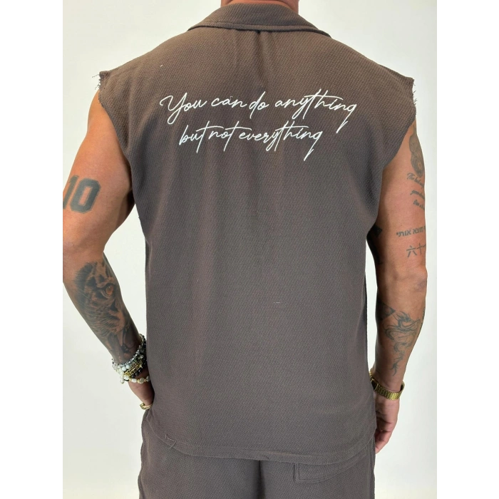 Yıkamalı Hasır Kolsuz Takım Kahverengi