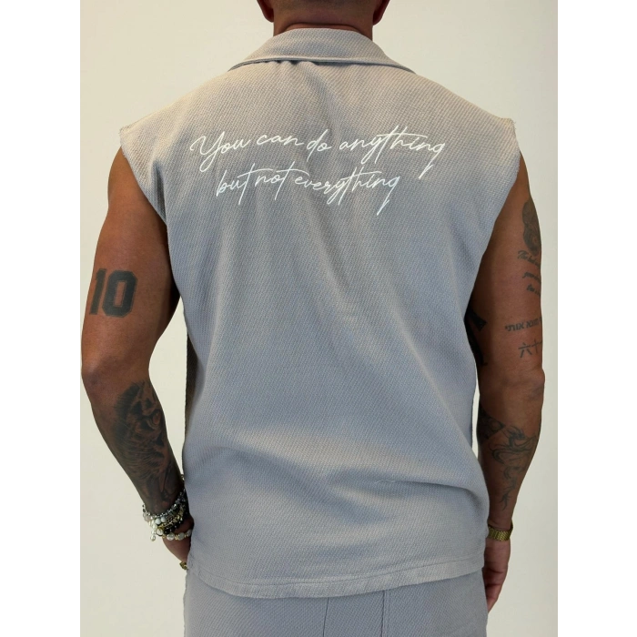 Yıkamalı Hasır Kolsuz Takım Gri