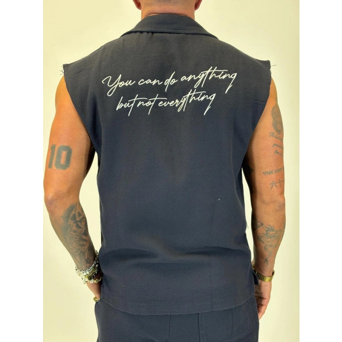 Yıkamalı Hasır Kolsuz Takım Lacivert