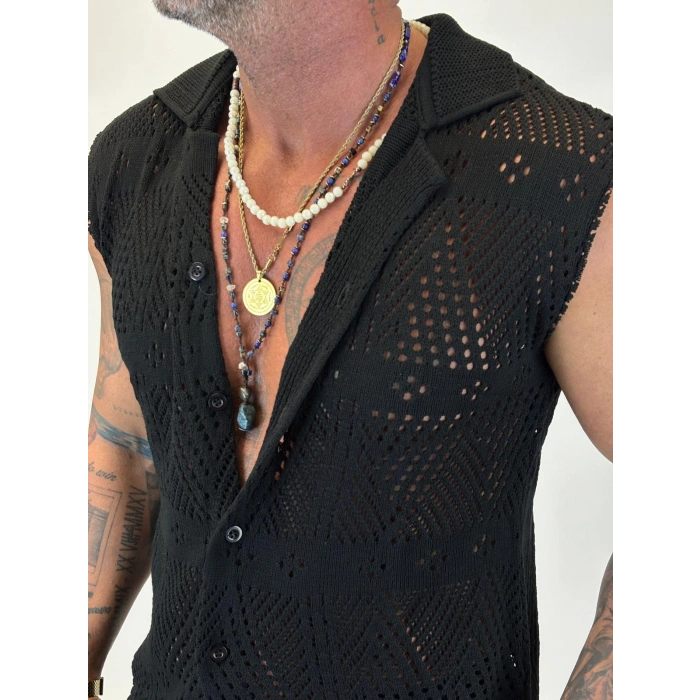 Akrilik Triko Kolsuz Gömlek Siyah