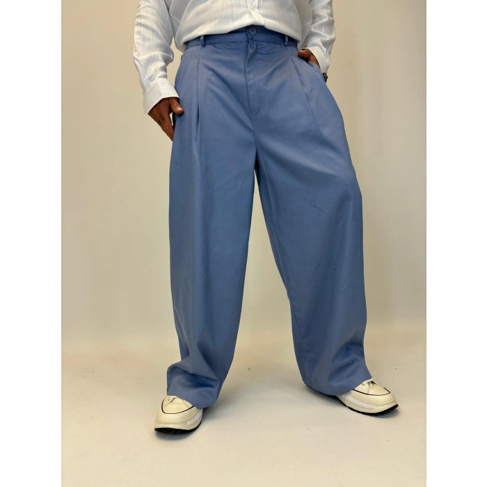 Baloon Pileli Pamuk Saten Pantolon İndigo