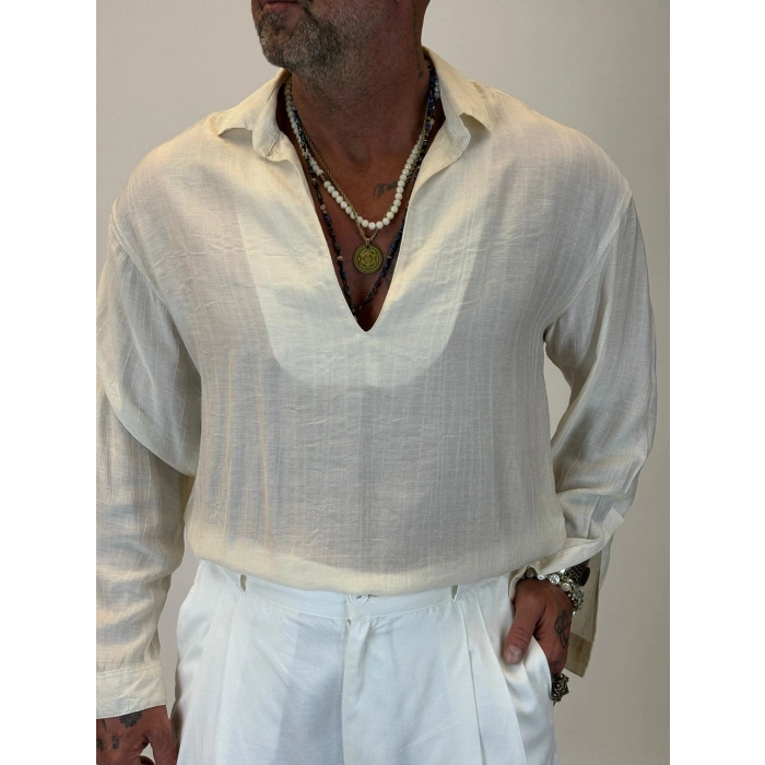 Cherry V Yaka Gömlek Beyaz