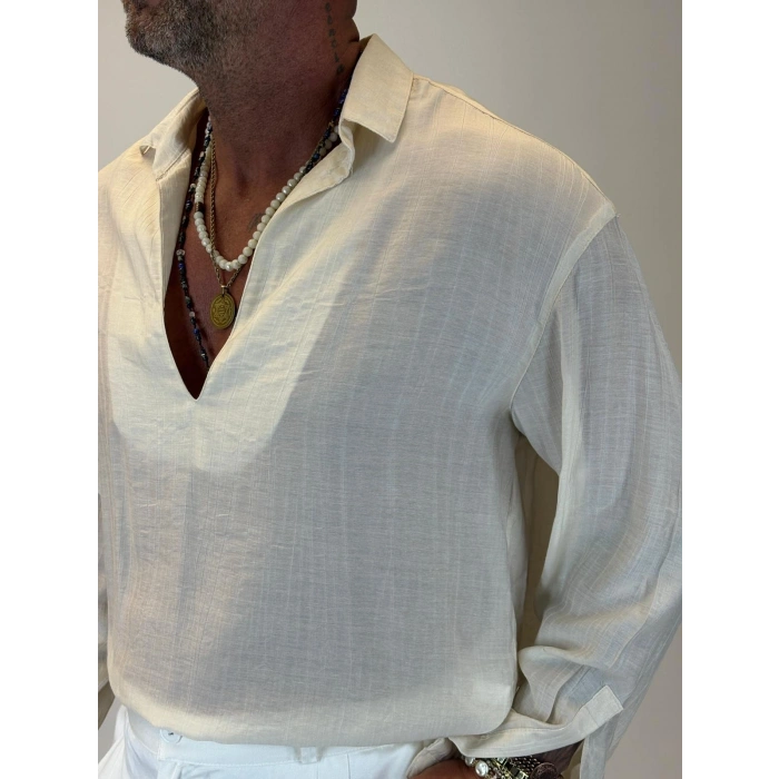 Cherry V Yaka Gömlek Beyaz