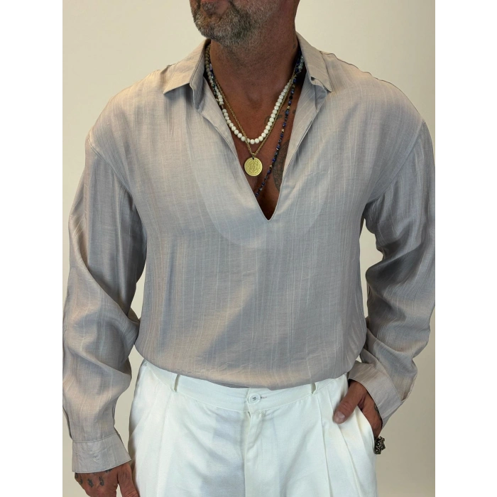 Cherry V Yaka Gömlek Gri