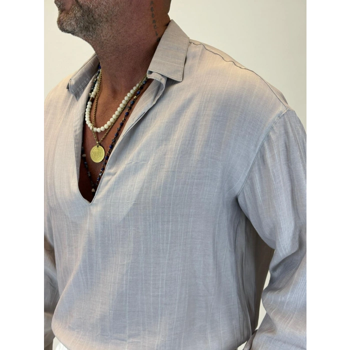 Cherry V Yaka Gömlek Gri