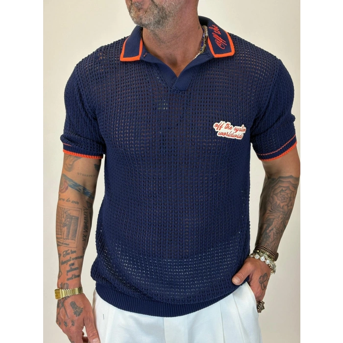 Triko Akrilik Yakası Nakış Detaylı Lacivert