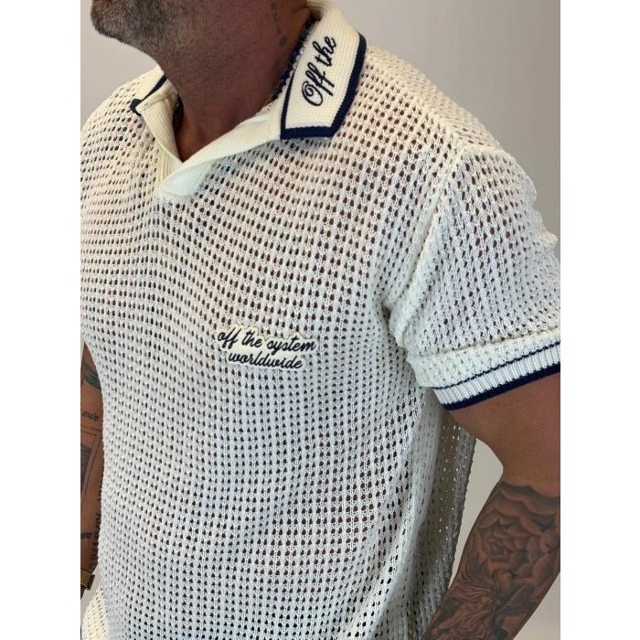 Triko Akrilik Yakası Nakış Detaylı Beyaz