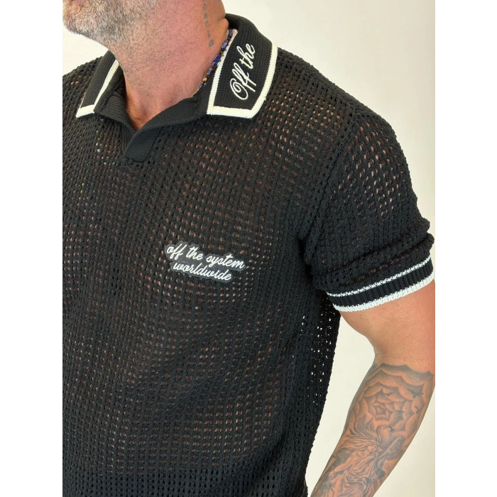 Triko Akrilik Yakası Nakış Detaylı Siyah