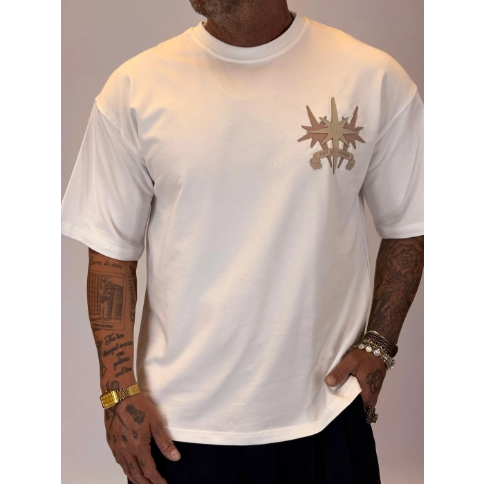 3 Stars Nakışlı T-shirt Beyaz