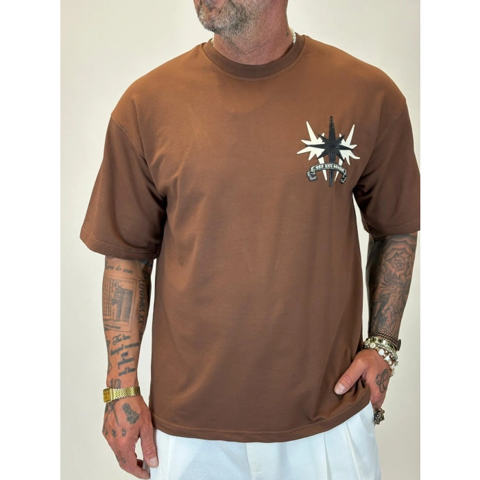 3 Stars Nakışlı T-shirt Taba