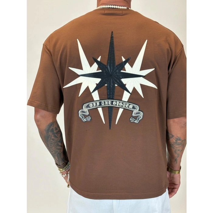 3 Stars Nakışlı T-shirt Taba