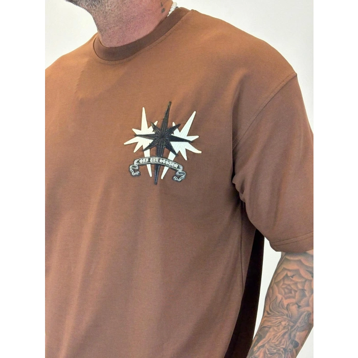 3 Stars Nakışlı T-shirt Taba