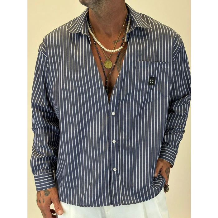 Kaen Çizgili Oversize Gömlek Antrasit