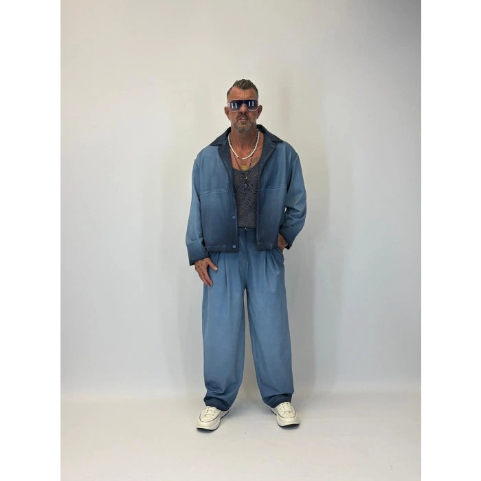 Oil Washed Takım Mavi