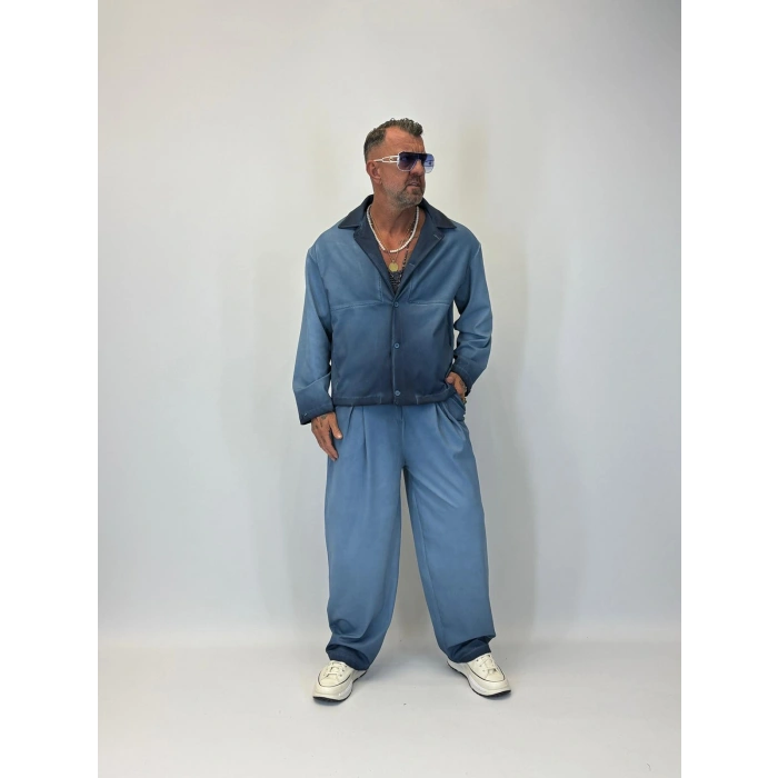 Oil Washed Takım Mavi