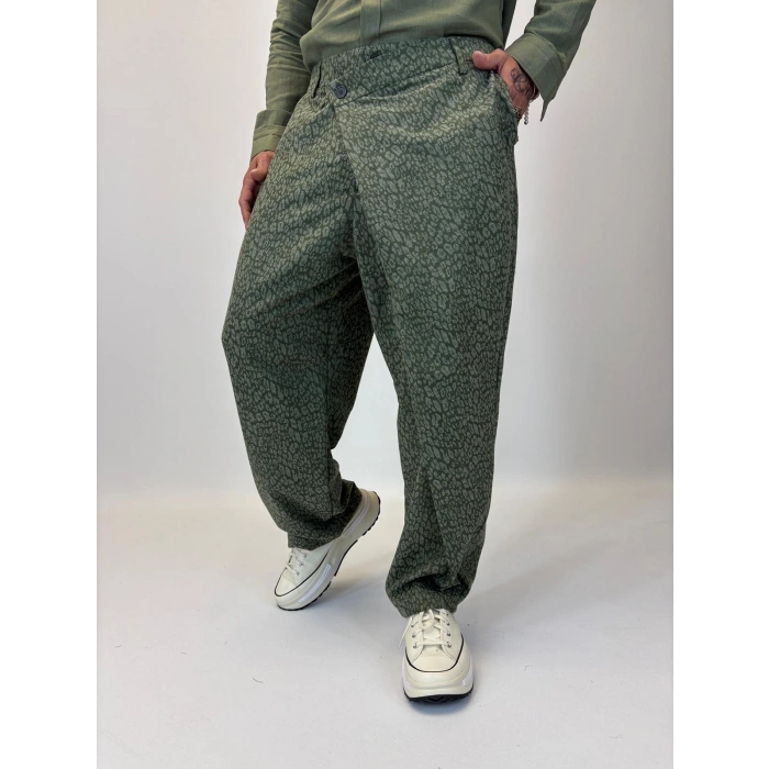 Tokyo Style Jakarlı Pantolon Yeşil