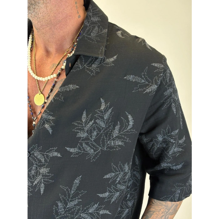 Crop Çiçek Nakışlı Tky Gömlek Siyah