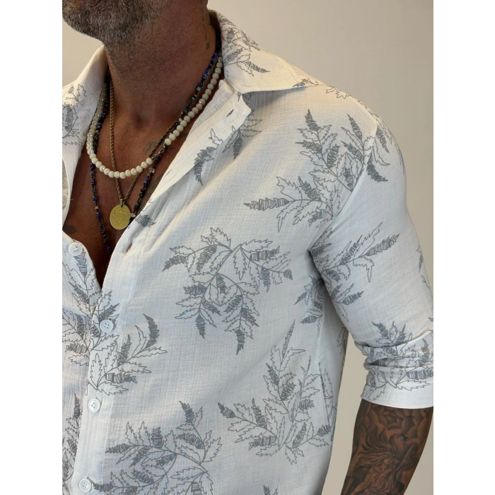 Crop Çiçek Nakışlı Tky Gömlek Beyaz