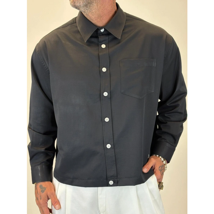 Crop Tky Pamuk Saten Gömlek Siyah