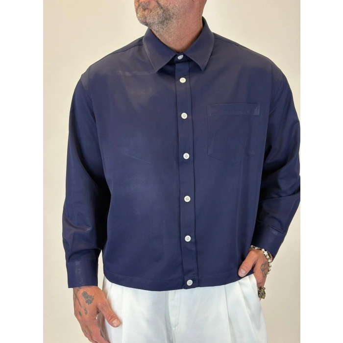 Crop Tky Pamuk Saten Gömlek Lacivert