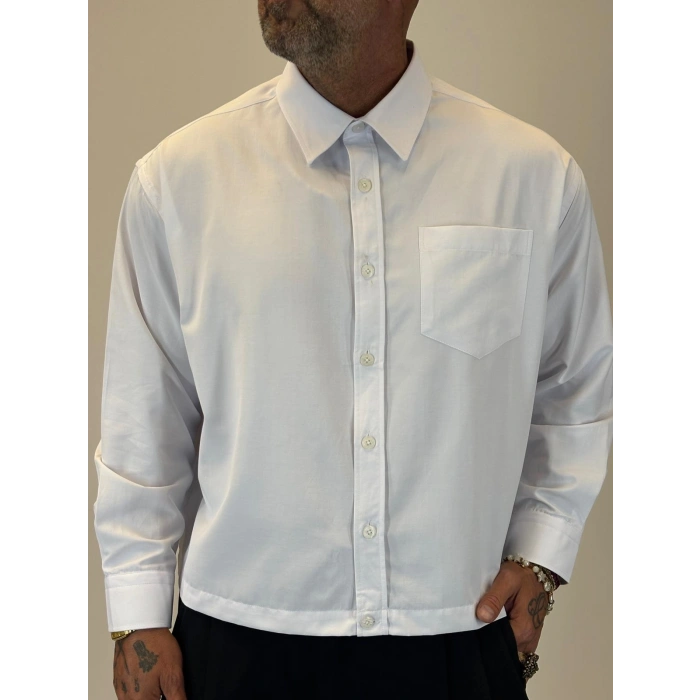 Crop Tky Pamuk Saten Gömlek Beyaz