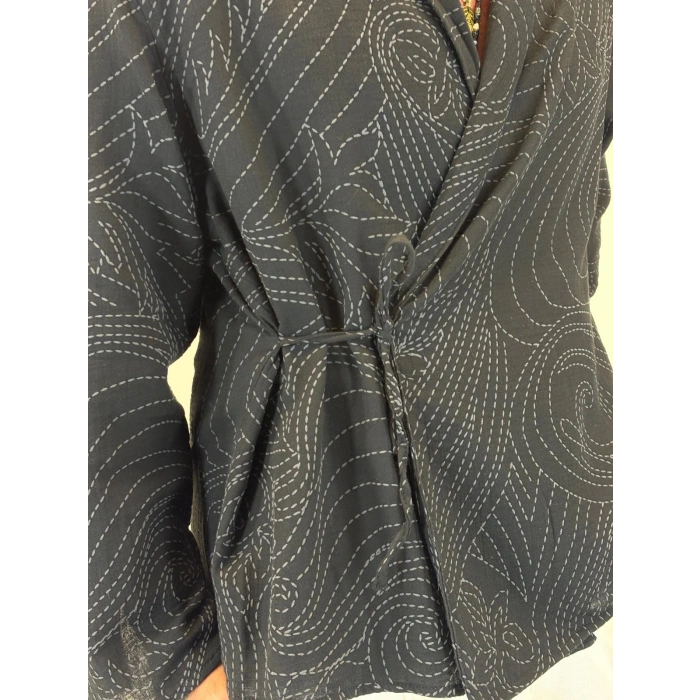 Nakışlı Kimono Gömlek Siyah