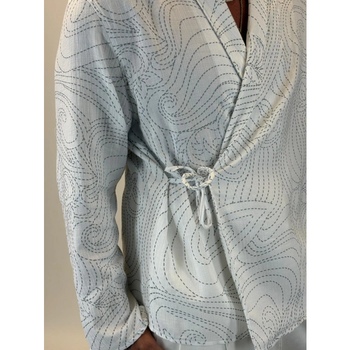 Nakışlı Kimono Gömlek Beyaz