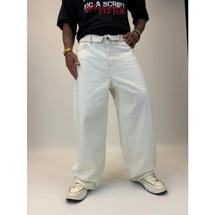 Tky Süper Baggy Yıkamalı Pantolon Beyaz