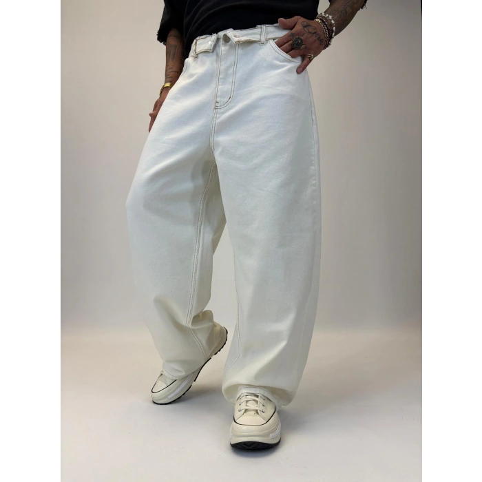 Tky Süper Baggy Yıkamalı Pantolon Beyaz