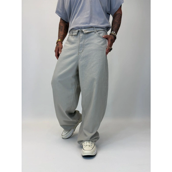 Tky Süper Baggy Yıkamalı Pantolon Gri