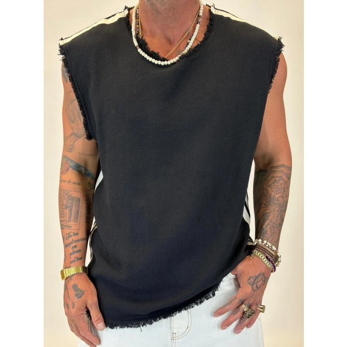 Hasır Şeritli Sleevless Siyah