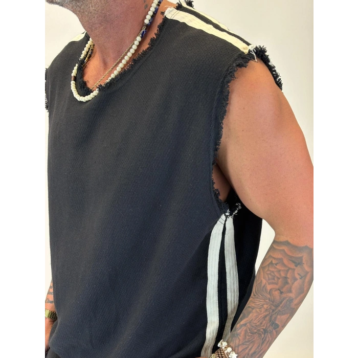 Hasır Şeritli Sleevless Siyah