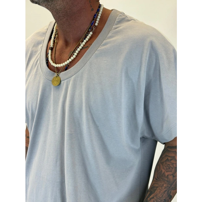 Tky Açık Yaka Oversize Crop T-shirt Gri