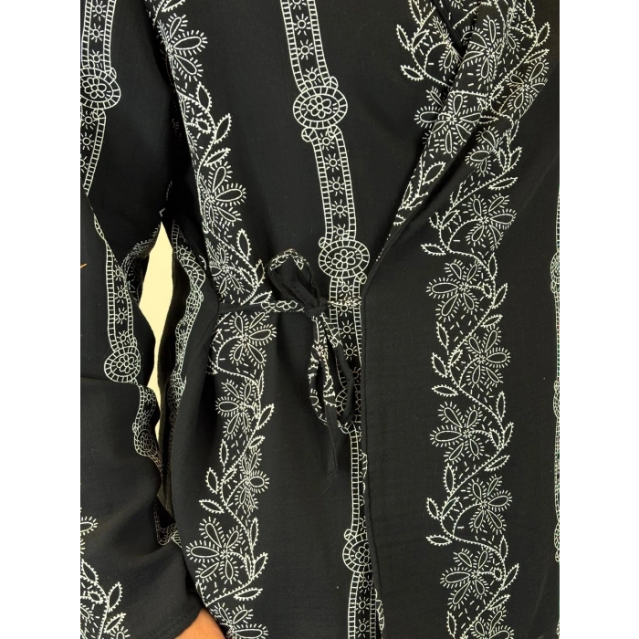 Bohem Nakışlı Kimono Gömlek Siyah